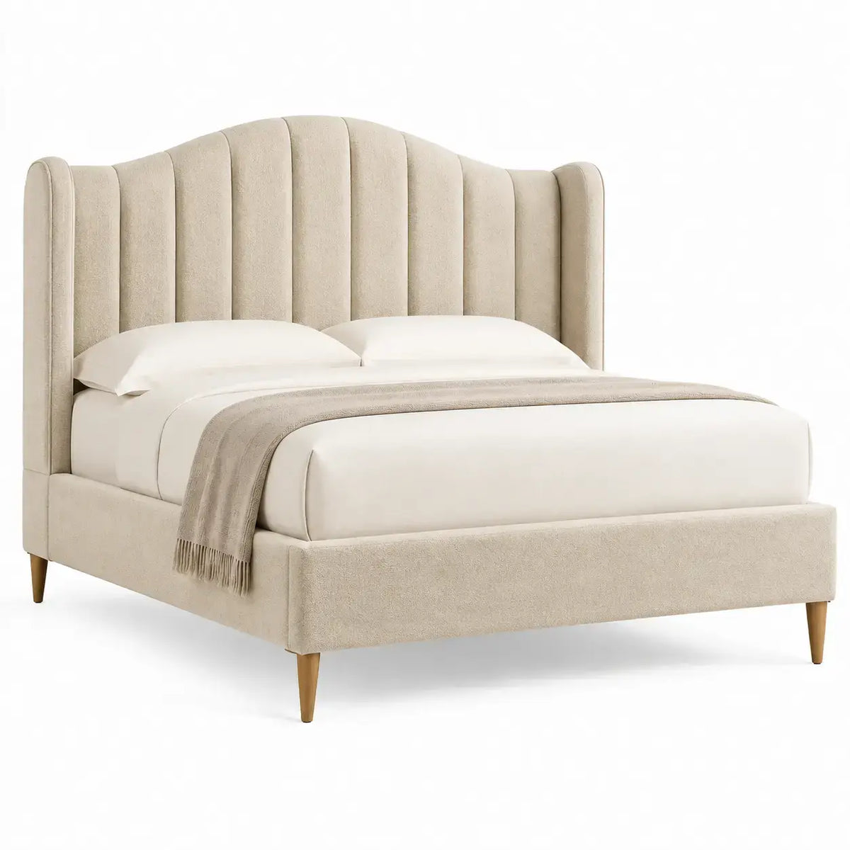 Estrutura de cama com cabeceira de costuras verticais - Bege